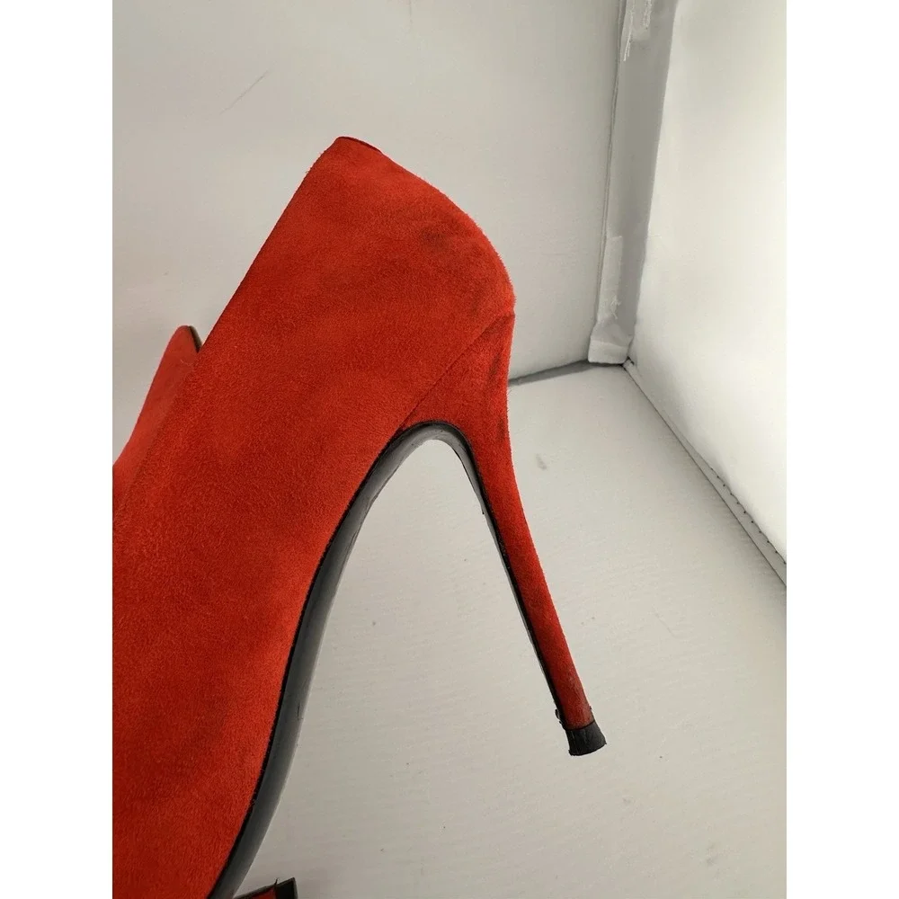 Celine Orange-Red‎ Suede Pointed Toe Stiletto Heel 39 US 8.5 Boss Power Preppy - Picture 9 of 11